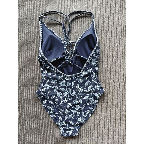Trajes de Baño de Mujer con Espalda Cruzada, Monokini, Trajes de Baño de Una Pieza para Mujer, Tejido Reciclado con Cuello de Crochet - Venta al por mayor