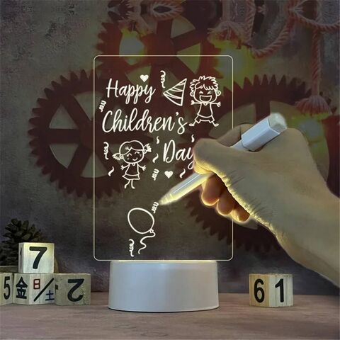 Lâmpada LED 3D DIY por atacado com caneta, Quadro de Notas em Acrílico, Luz Noturna LED Regravável com Quadro de Mensagens, Presente de Dia dos Namorados