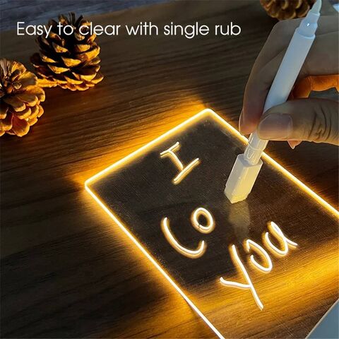 Lâmpada LED 3D DIY por atacado com caneta, Quadro de Notas em Acrílico, Luz Noturna LED Regravável com Quadro de Mensagens, Presente de Dia dos Namorados
