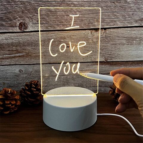 Lâmpada LED 3D DIY por atacado com caneta, Quadro de Notas em Acrílico, Luz Noturna LED Regravável com Quadro de Mensagens, Presente de Dia dos Namorados