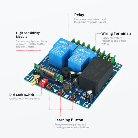 Receptor de control remoto inalámbrico RF de alta potencia AC para bomba de agua, motor, puerta eléctrica, elevación, grúa, riego con DIP