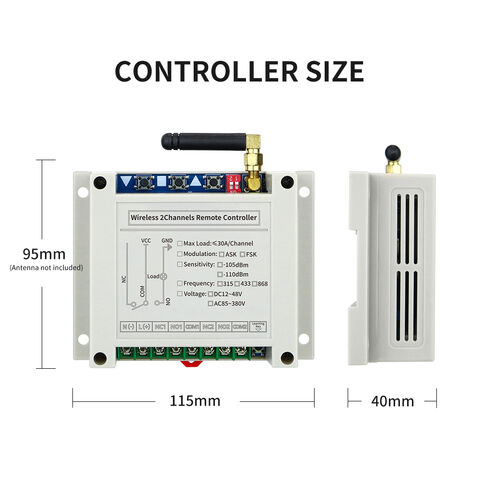 Receptor de control remoto inalámbrico RF de alta potencia AC para bomba de agua, motor, puerta eléctrica, elevación, grúa, riego con DIP