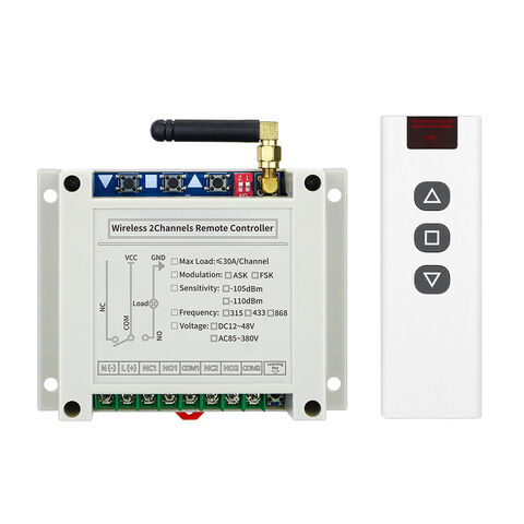 Receptor de Control Remoto Inalámbrico RF de 2 Canales con Código de Aprendizaje de 3 Botones para Puerta Eléctrica, Elevación, Grúa, Bomba de Agua, Motor
