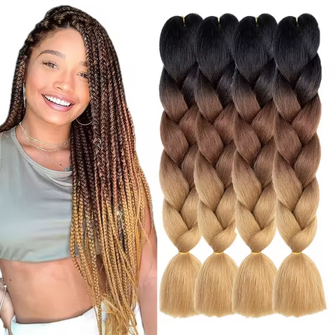 Prix de gros usine 24 pouces Jumbo Hair Braid Ombre Couleur 100G Tresses synthétiques Cheveux pour femmes Tressage de cheveux