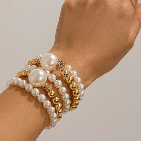 SISSLIA Übertriebenes Damen-Perlenarmband-Set, kreatives Temperament, große runde Perlen, Micro-Set-Armband