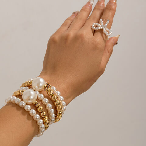 SISSLIA Übertriebenes Damen-Perlenarmband-Set, kreatives Temperament, große runde Perlen, Micro-Set-Armband