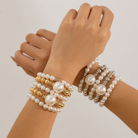 SISSLIA Übertriebenes Damen-Perlenarmband-Set, kreatives Temperament, große runde Perlen, Micro-Set-Armband
