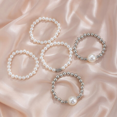 SISSLIA Übertriebenes Damen-Perlenarmband-Set, kreatives Temperament, große runde Perlen, Micro-Set-Armband