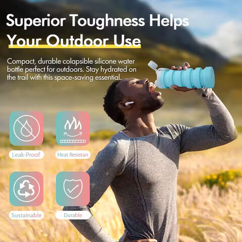 BPA-freie, faltbare Silikon-Wasserflasche, leicht, auslaufsicher, wiederverwendbar, für Reisen, Camping, Wandern, Radfahren, Yoga und Outdoor-Sport – individuell anpassbar.