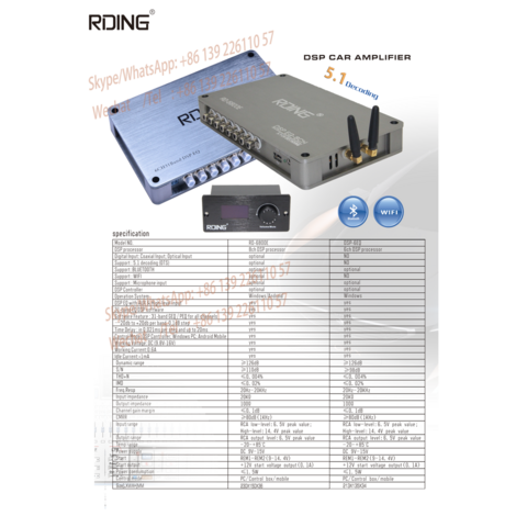 Amplificateur de puissance multifonctionnel de niveau ingénierie RDING avec décodage DSP 8 canaux