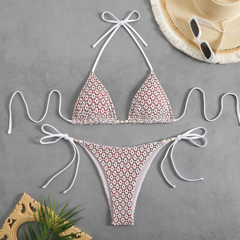 Bikini de Niña Personalizado, Traje de Baño de Dos Piezas con Material de Doble Cara, Bikini Triángulo con Perlas para Niñas - Venta al por mayor