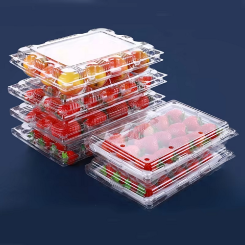 Einweg transparente Klappschalen-Blister-Erdbeer-Plastikboxen PET-Fruchtverpackungsbehälter