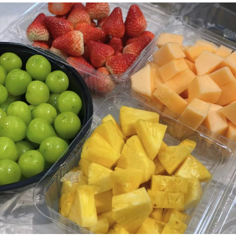 Caja de Embalaje de Plástico Transpirable para Frutas y Verduras con Tapa Plegable, Rectangular, Material PET