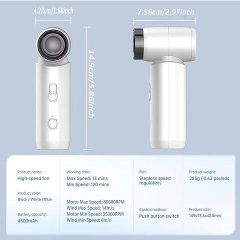 Tragbarer Handventilator, Verstellbarer Turbo-Mini-Ventilator, 3000mAh Akku, Wiederaufladbarer Persönlicher Ventilator für Reisen Camping