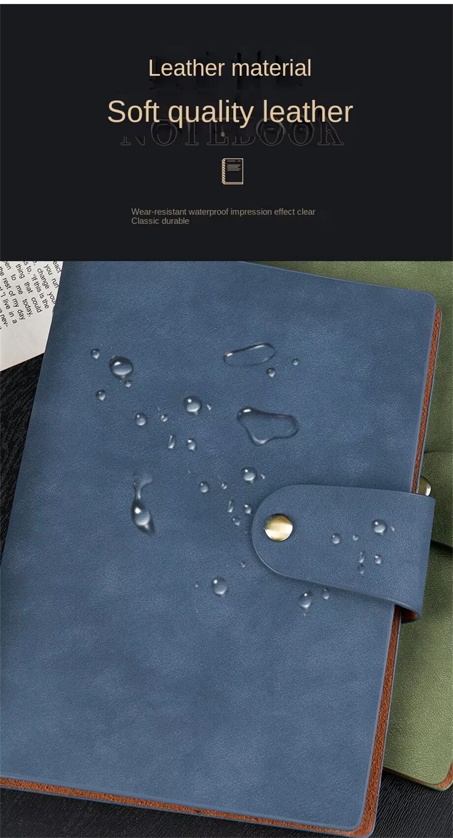 Sleek Black Leather - Like Notebook With Snap Button Closure For ...