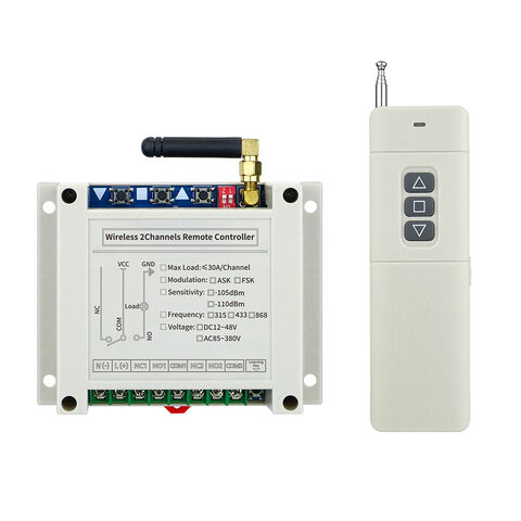Interruptor RF Inalámbrico de 2 Canales 30A ON/OFF para Motor, Avance y Retroceso, Receptor de Control Remoto para Tendedero, Puerta de Garaje Corredera