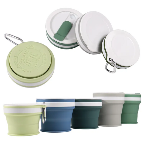 Tragbarer, faltbarer Silikonbecher für Reisen, Outdoor, aus lebensmittelechtem Material, Kompression, Mundspülbecher, Wasserflaschen