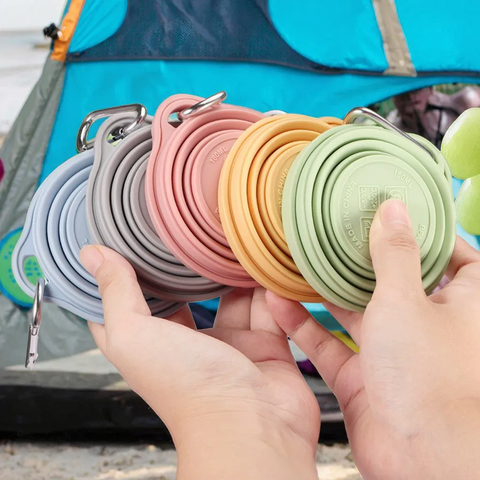Tragbarer, faltbarer Silikonbecher für Reisen, Outdoor, aus lebensmittelechtem Material, Kompression, Mundspülbecher, Wasserflaschen