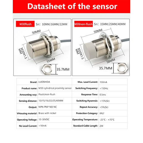 3-Draht M30 IP67 10mm/15mm/16mm/22mm 25mm 40mm Erfassungsabstand PNP NPN induktiver Näherungsschalter Sensor für Siegelmaschine