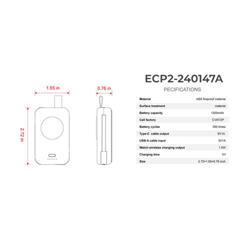 Mini Batterie Externe Portable en Forme de Montre avec Fixation Magnétique, Charge 2-en-1 Filaire/Sans Fil, Design Porte-Clés Idéal pour les Voyages, Support OEM.