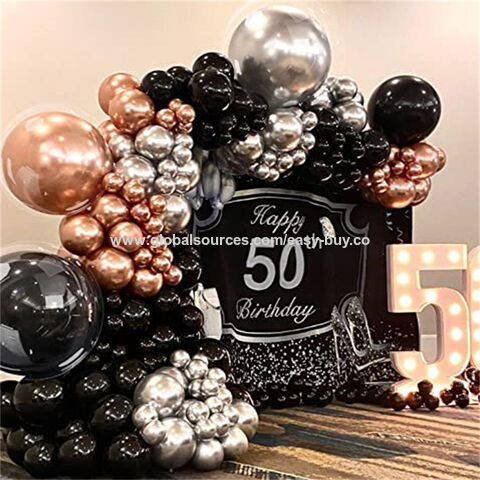 Ballons Latex Noir Or Rose - Ballon Bobo Double Couche Gonflé pour Anniversaire, Baby Shower, Mariage, Fiançailles