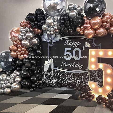 Ballons Latex Noir Or Rose - Ballon Bobo Double Couche Gonflé pour Anniversaire, Baby Shower, Mariage, Fiançailles