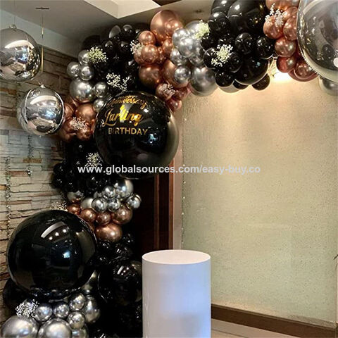 Ballons Latex Noir Or Rose - Ballon Bobo Double Couche Gonflé pour Anniversaire, Baby Shower, Mariage, Fiançailles