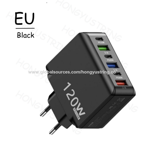 Chargeur Intelligent 120W Adaptateur de Voyage Prise US/EU/UK Adaptateur Téléphone Port Unique 3USB+3PD - Charge Rapide pour Professionnels