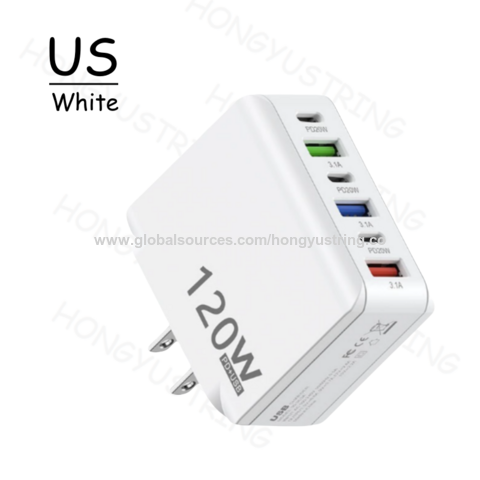 Chargeur Intelligent 120W Adaptateur de Voyage Prise US/EU/UK Adaptateur Téléphone Port Unique 3USB+3PD - Charge Rapide pour Professionnels