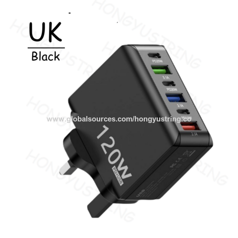 Chargeur Intelligent 120W Adaptateur de Voyage Prise US/EU/UK Adaptateur Téléphone Port Unique 3USB+3PD - Charge Rapide pour Professionnels