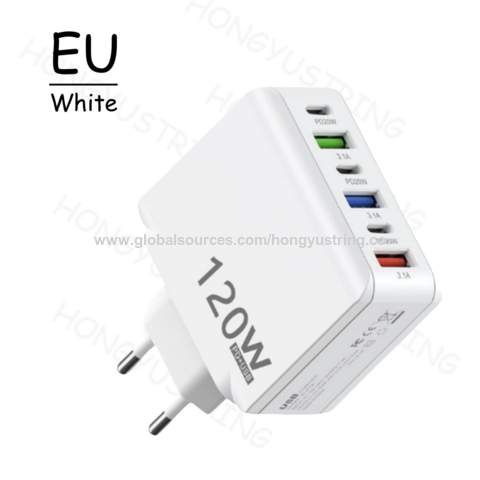 Chargeur Intelligent 120W Adaptateur de Voyage Prise US/EU/UK Adaptateur Téléphone Port Unique 3USB+3PD - Charge Rapide pour Professionnels