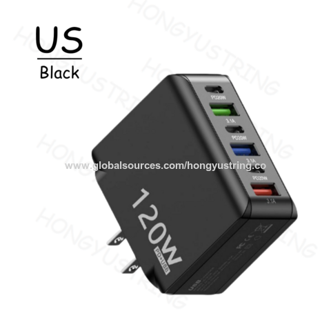 Chargeur Intelligent 120W Adaptateur de Voyage Prise US/EU/UK Adaptateur Téléphone Port Unique 3USB+3PD - Charge Rapide pour Professionnels