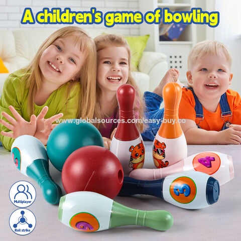 Conjunto de boliche de plástico para interior, brinquedo inteligente com bordas arredondadas