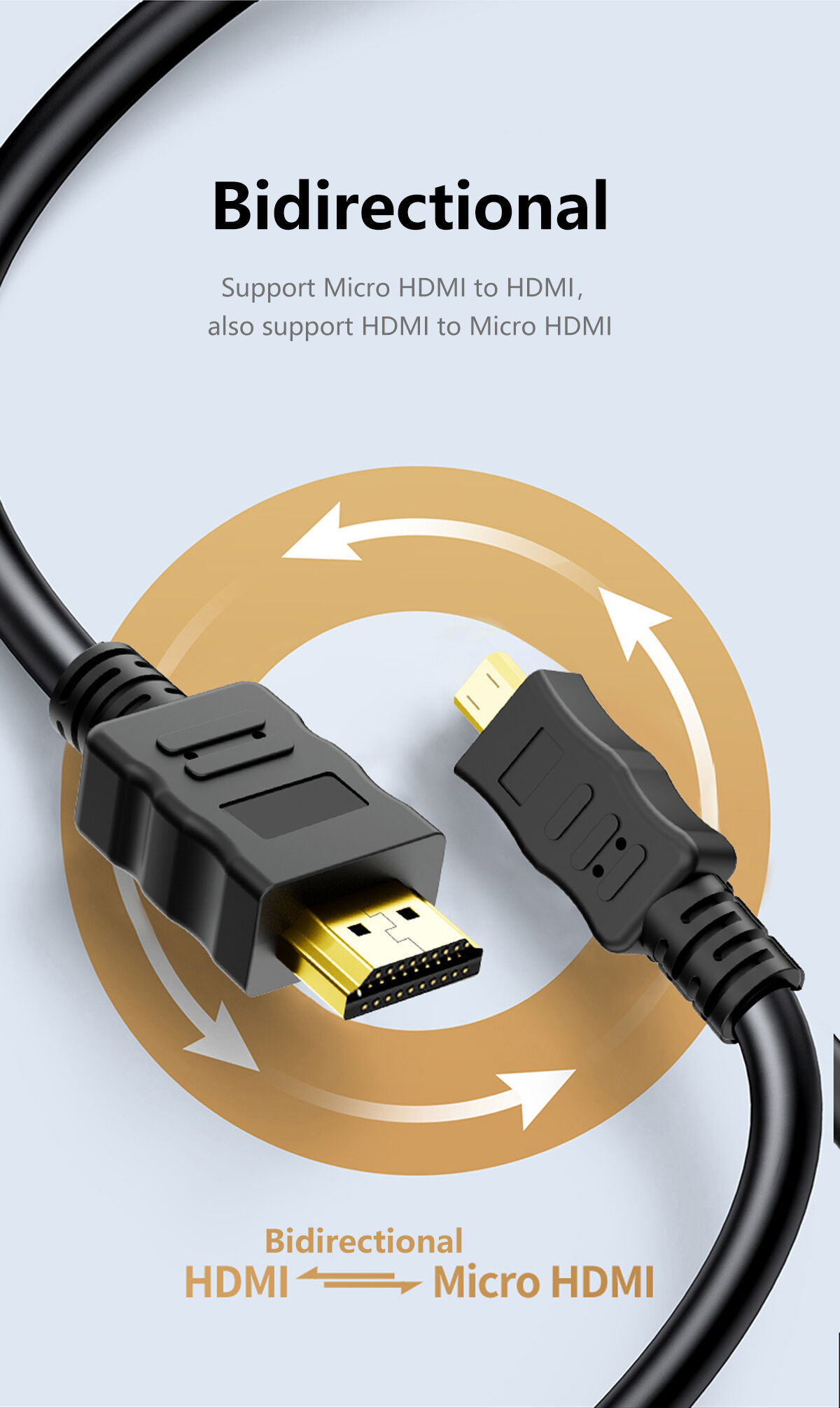 thumbnail image 2 of Seadream Short Ultra Slim Micro HDMI To HDMI Cable Adapter 4K 60Hz Ethernet Audio Return HDR HDMI 2.0 Cable Black 1.64Feet 2 of 12