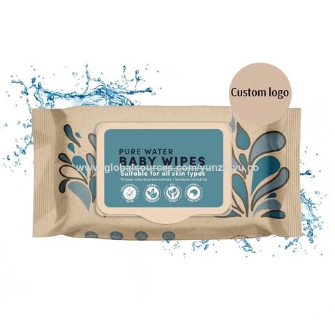 OEM 99% agua pura biodegradable 100% fibra de bambú desechables toallitas de agua para bebés con aloe infundido