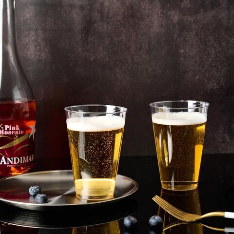 FOCUSLINE 100Pk 14oz vasos de plástico transparente, desechables/grandes vasos reutilizables, resistente 14oz para fiesta de bodas, acción de gracias, salón