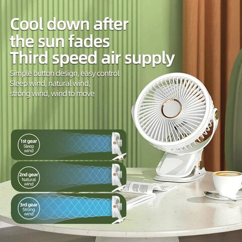 Kabelloser elektrischer Kinderwagenventilator mit LED-Licht, wiederaufladbarer/steckbarer tragbarer Desktop-Sommer-Campingventilator, Kinderwagenventilatoren für Zuhause