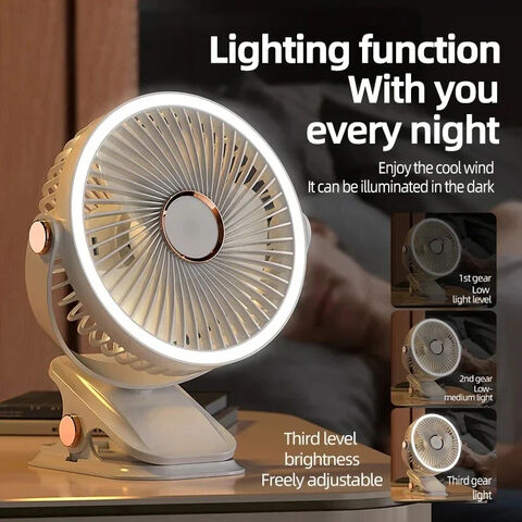 Kabelloser elektrischer Kinderwagenventilator mit LED-Licht, wiederaufladbarer/steckbarer tragbarer Desktop-Sommer-Campingventilator, Kinderwagenventilatoren für Zuhause
