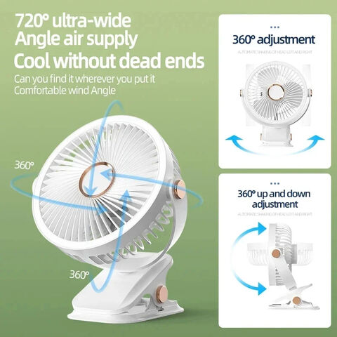 Kabelloser elektrischer Kinderwagenventilator mit LED-Licht, wiederaufladbarer/steckbarer tragbarer Desktop-Sommer-Campingventilator, Kinderwagenventilatoren für Zuhause