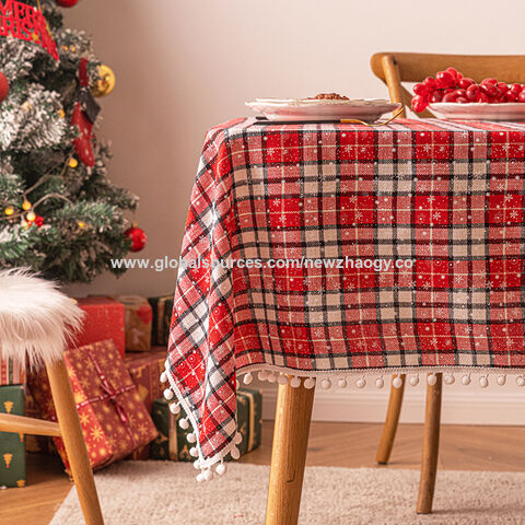 Mantel Navideño con Diseño de Copo de Nieve y Tartán - Decoración Festiva para Mesa Rectangular, Ideal para Celebraciones Invernales
