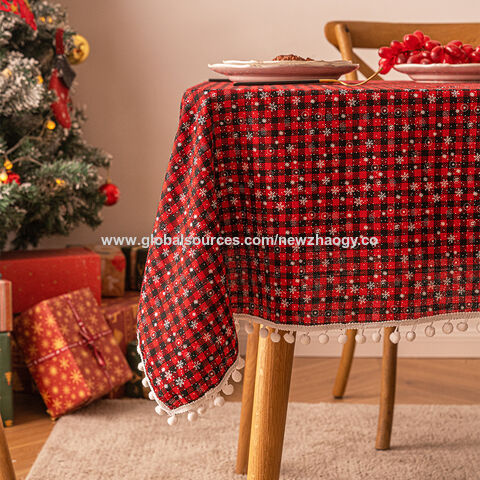 Mantel Navideño con Diseño de Copo de Nieve y Tartán - Decoración Festiva para Mesa Rectangular, Ideal para Celebraciones Invernales