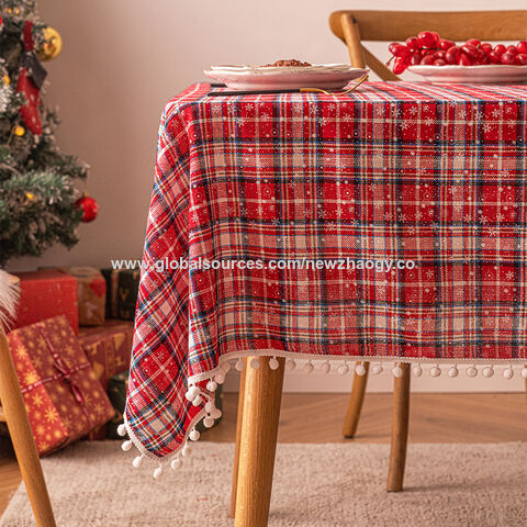 Mantel Navideño con Diseño de Copo de Nieve y Tartán - Decoración Festiva para Mesa Rectangular, Ideal para Celebraciones Invernales