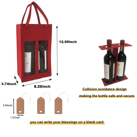 Saco de feltro reutilizável para duas garrafas de vinho com janela - Ideal para presente