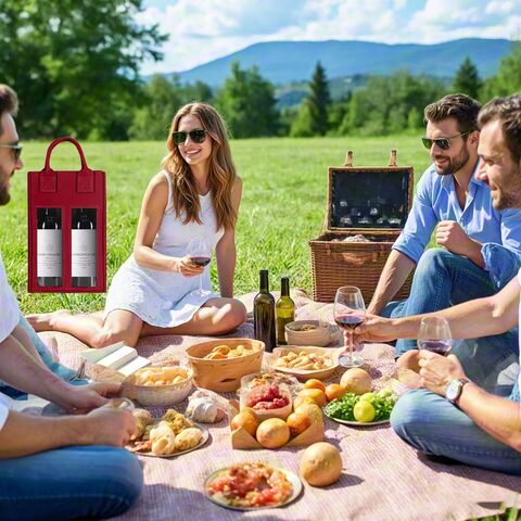 Saco de feltro reutilizável para duas garrafas de vinho com janela - Ideal para presente