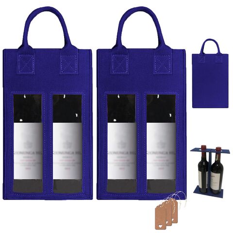 Saco de feltro reutilizável para duas garrafas de vinho com janela - Ideal para presente