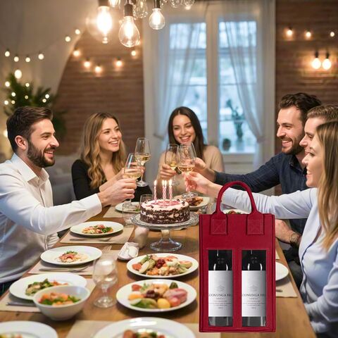 Saco de feltro reutilizável para duas garrafas de vinho com janela - Ideal para presente