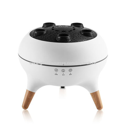 Umidificador de Aromaterapia com Anel de Névoa de Chama - Luzes LED com Movimento de Água-Viva, Difusor de Óleos Essenciais com Grão de Madeira e Multi-Portas
