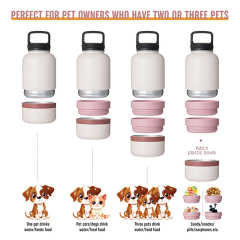 Bouteille d'eau pour animaux de compagnie à paroi unique avec bol de nourriture pour les voyages avec animaux de compagnie
