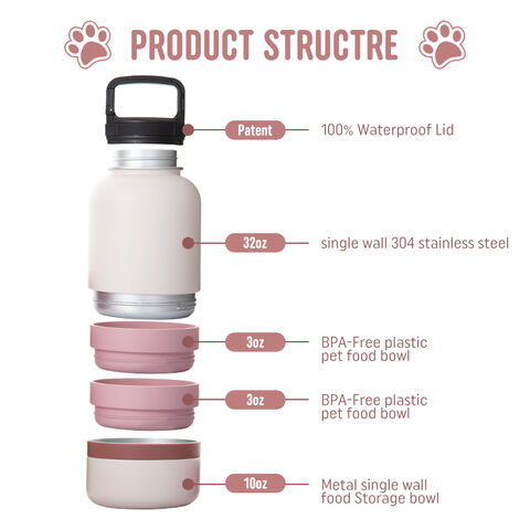Bouteille d'eau pour animaux de compagnie à paroi unique avec bol de nourriture pour les voyages avec animaux de compagnie