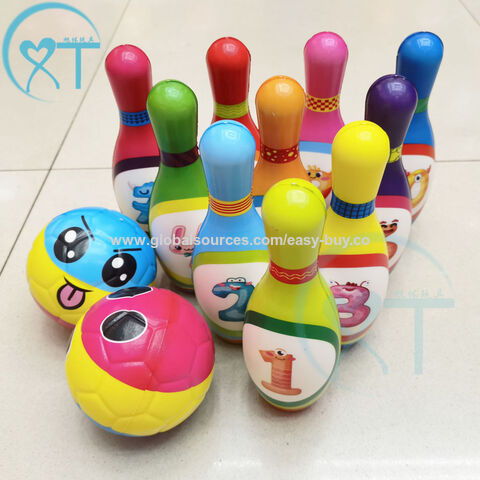 Conjunto de boliche de plástico para interior, brinquedo inteligente com bordas arredondadas